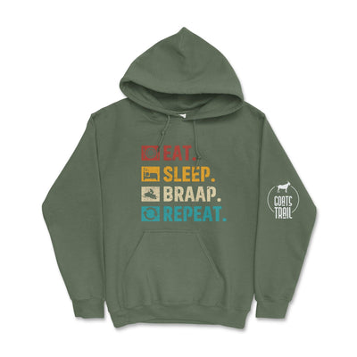 Eat. Sleep. Braap. Repeat Snowmobile Hoodie Military Green / Small Hooded Sweatshirt